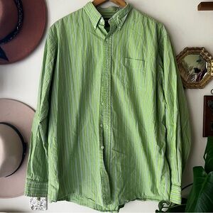 RALPH LAUREN Vintage Buttondown‎ green striped Men’s SIZE XL 2 ply cotton